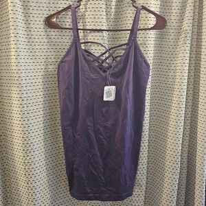 Lattice-Front Purple Tank Top with Slim Fit